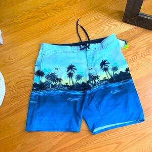 Burnside Light Blue Tropical Swim Shorts